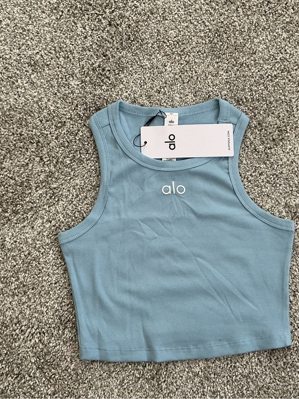 ALO Yoga Sky Blue Ribbed Crop Tank